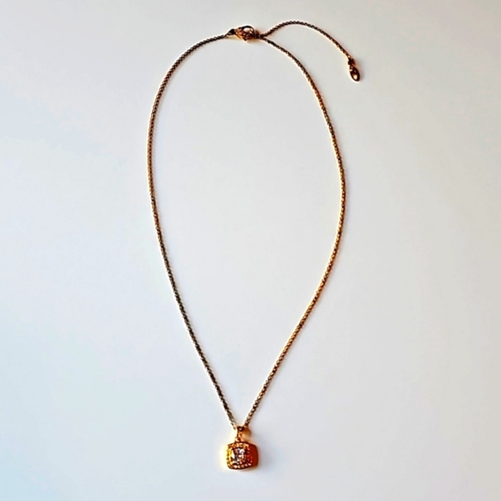 Gold Cubic Zirconia Pendant Necklace 16 Inches 2 Inch Extender